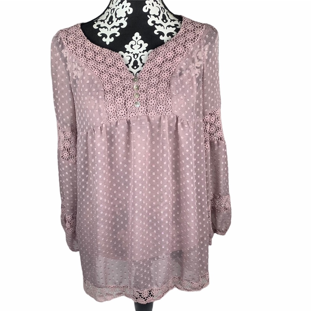 Daniel Rainn Top Lilac Long Sleeve Babydoll Sheer